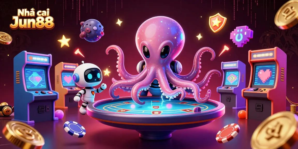 Engage with Nhà cái Jun88's dynamic casino experience featuring an energetic alien poker scene.