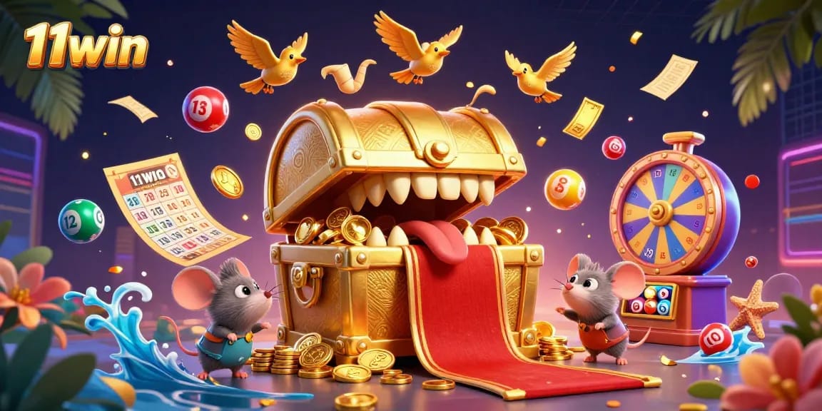 Experience the excitement at 11win with vibrant bingo and lottery elements in a captivating casino scene.