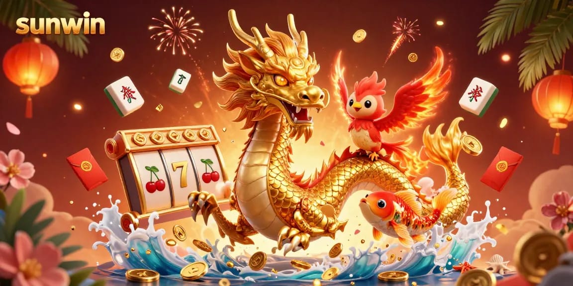 Experience vibrant gaming action with sunwin's thrilling casino scene featuring a dragon and phoenix.
