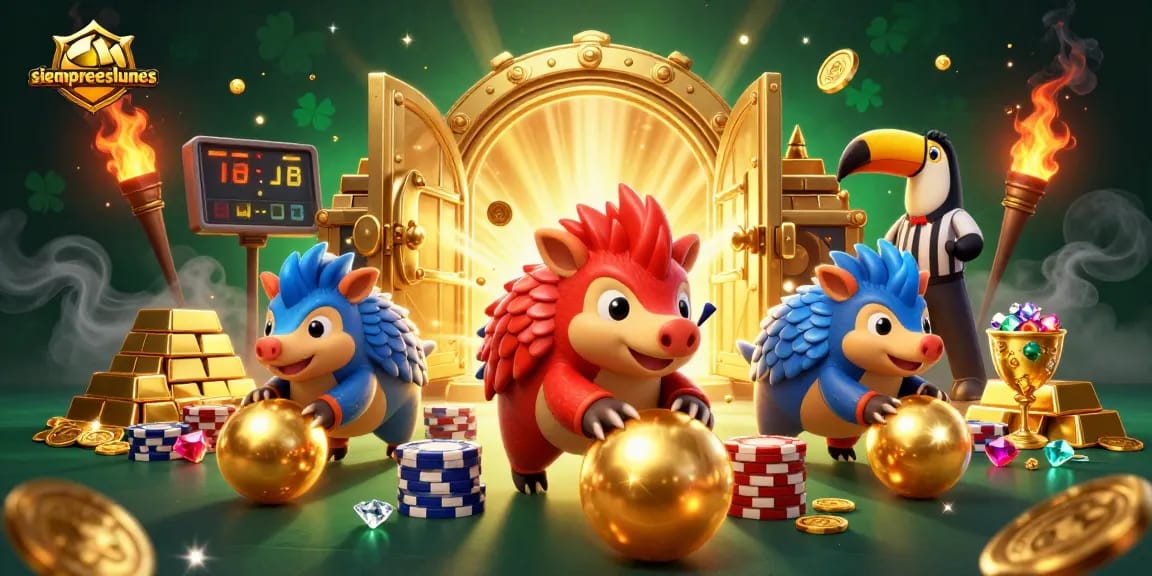 Experience the thrilling action of siempreeslunes while pangolins bowl through poker chips amidst glimmering treasures.