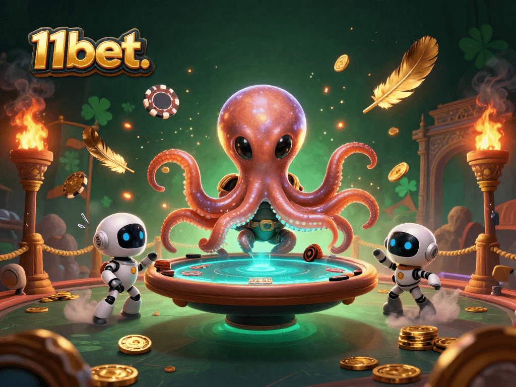 Experience excitement at 11bet. with a vibrant cosmic poker scene featuring an alien octopus.