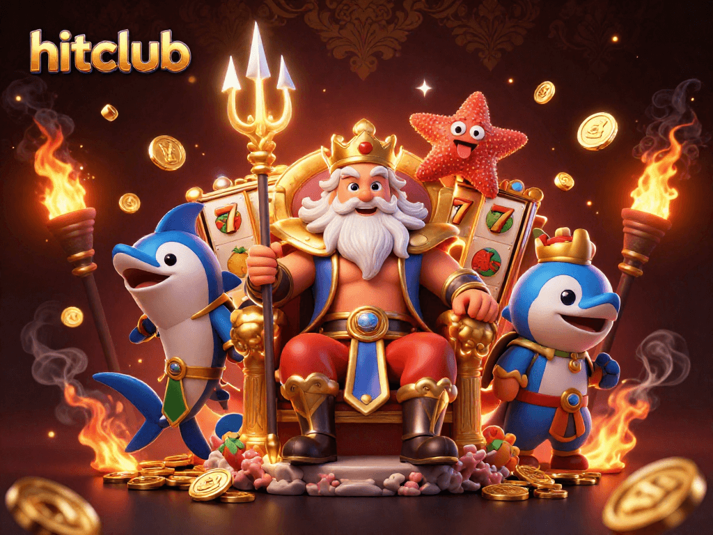 Experience the thrill of slot gaming with hitclub in this vibrant Neptune-themed illustration.