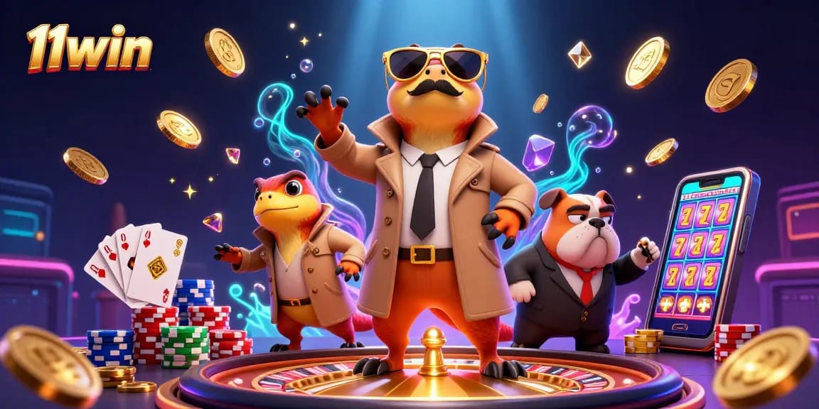 11win raptors entering casino VIP lounge amidst flying coins and vibrant gems.