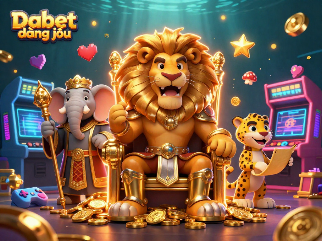 Dabet đăng nhập showcases a fierce lion king and vibrant casino themes, enticing players in 2026.