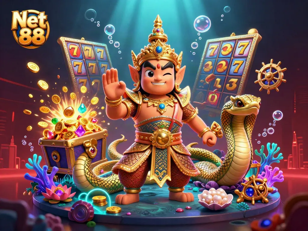 Engage in the thrilling undersea adventures of Net 88 with vibrant gold coins and epic gaming elements.