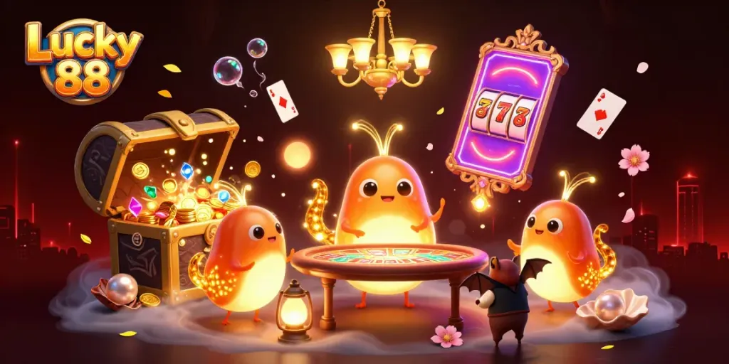 Experience the excitement of Lucky 88 with glowing characters lighting up an immersive casino atmosphere.
