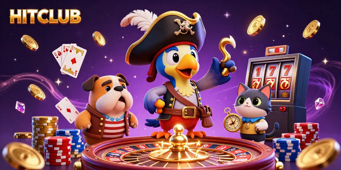 Experience the excitement of HITCLUB as a pirate captain parrot oversees a jackpot scene with dynamic 3D casino elements.