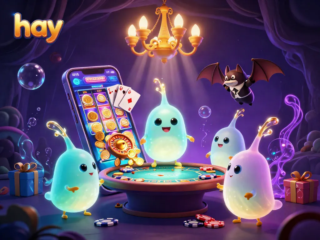Hay brings to life an engaging casino scene with glowworms and vibrant gaming elements.
