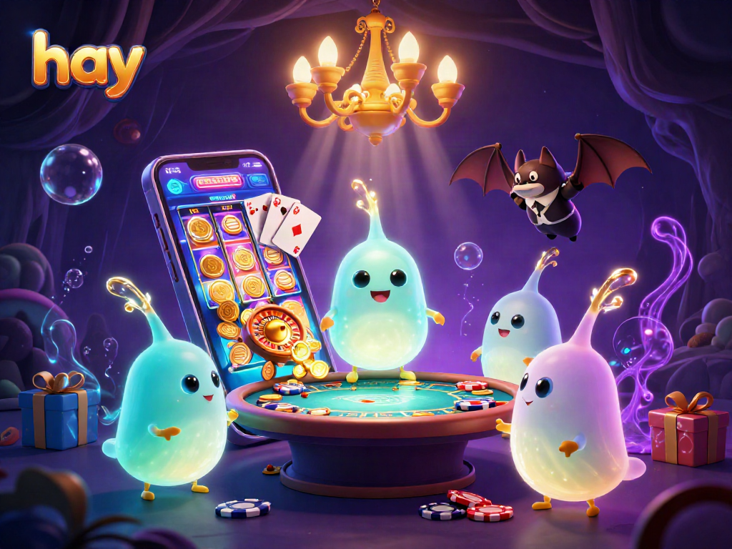 Hay brings to life an engaging casino scene with glowworms and vibrant gaming elements.