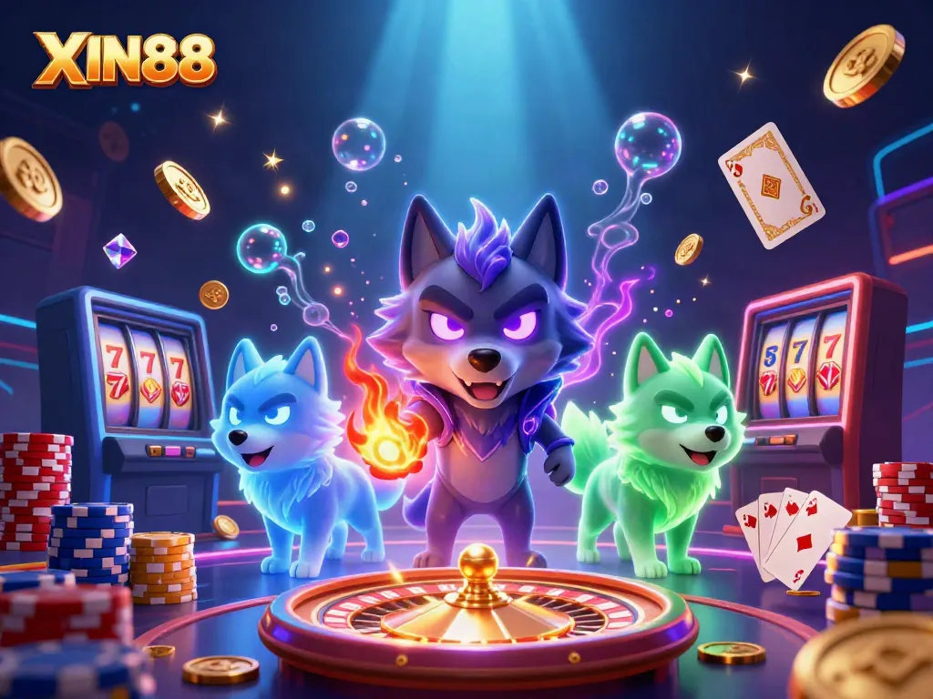 XIN88 captivates players with ghostly wolves, gold coins, and vibrant casino scenes.