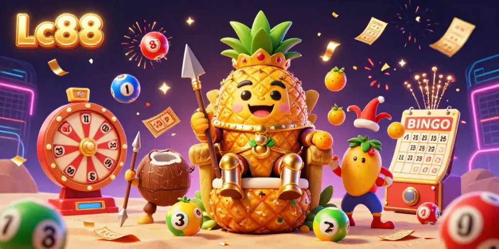 Engage with Lc88 through a vibrant casino scene brimming with excitement and colorful elements.