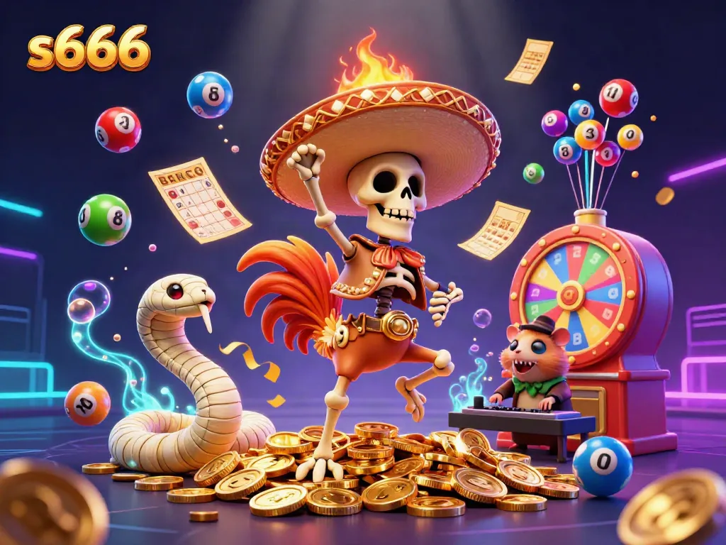 Experience the thrill of s666 gaming with a vibrant 3D illustration showcasing dynamic characters and casino elements.