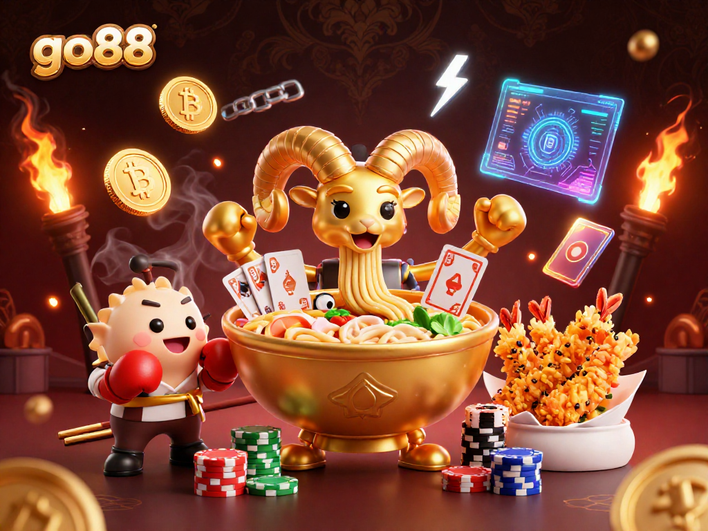 Join go88 as the giant ramen bowl deals cards in a colorful casino-themed celebration.
