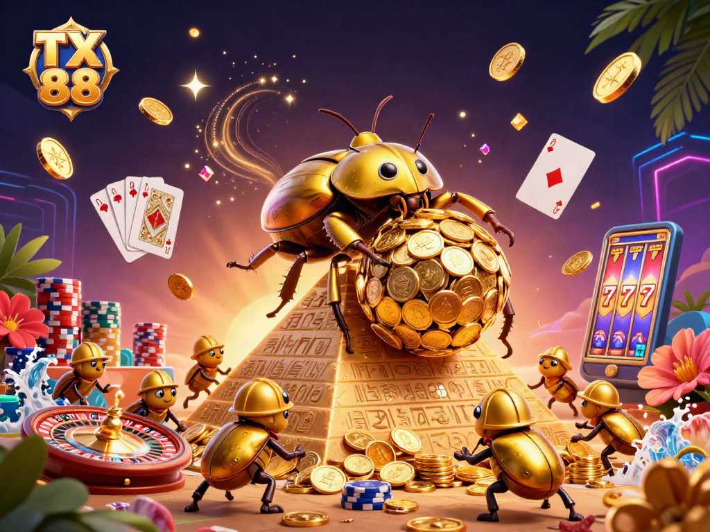 Spin and win at TX 88 with golden coins cascading from dynamic casino elements.