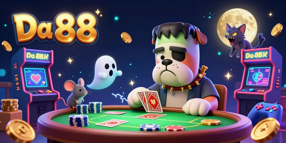 Engage with Da 88 in a spooky casino scene featuring whimsical characters and glowing casino elements.