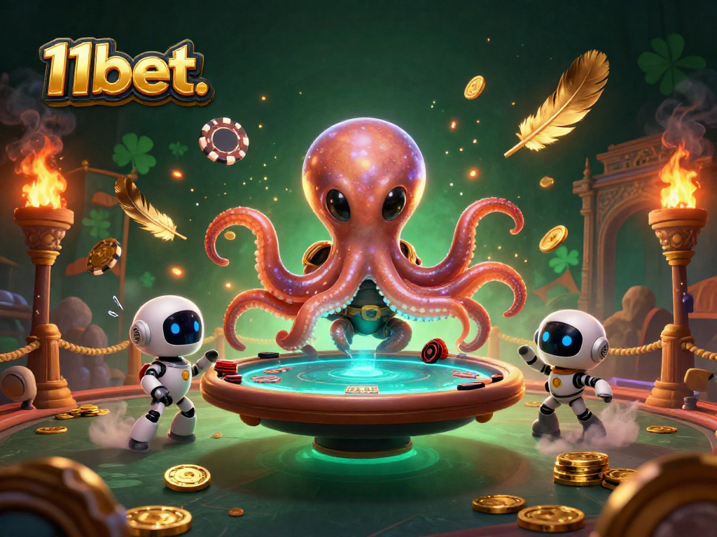 Experience excitement at 11bet. with a vibrant cosmic poker scene featuring an alien octopus.