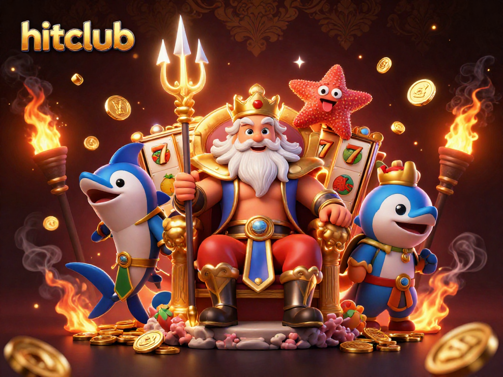Experience the thrill of slot gaming with hitclub in this vibrant Neptune-themed illustration.