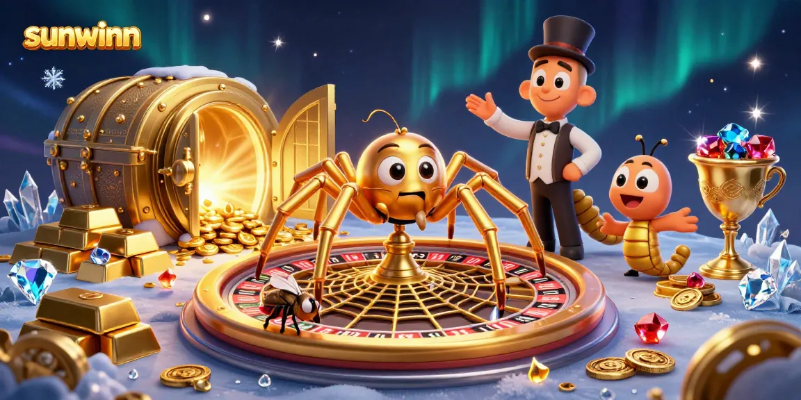 Experience the thrill of sunwinn as a golden spider spins a roulette web in an enchanting casino scene.
