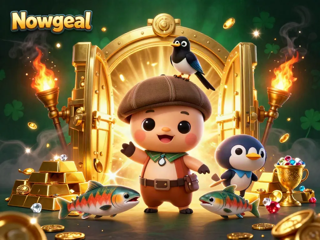 Join Nowgoal for thrilling live football scores featuring vibrant characters and gold treasures in a dynamic casino scene.