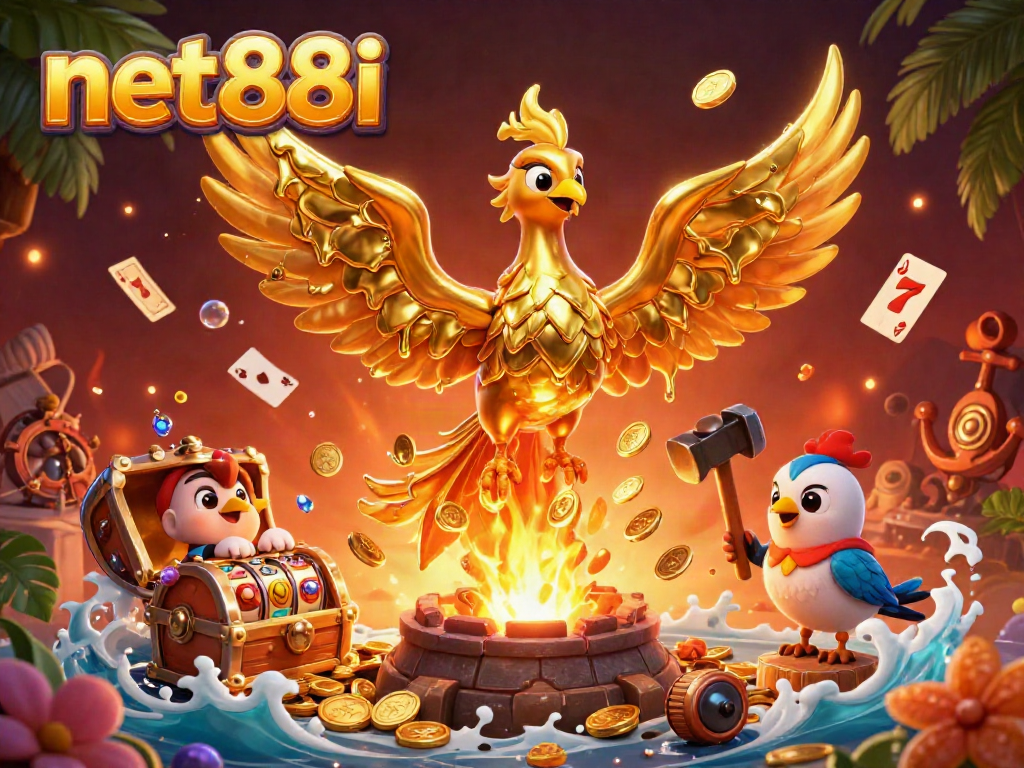 Play thrilling casino games and win big at net88i with a vibrant 3D illustration.