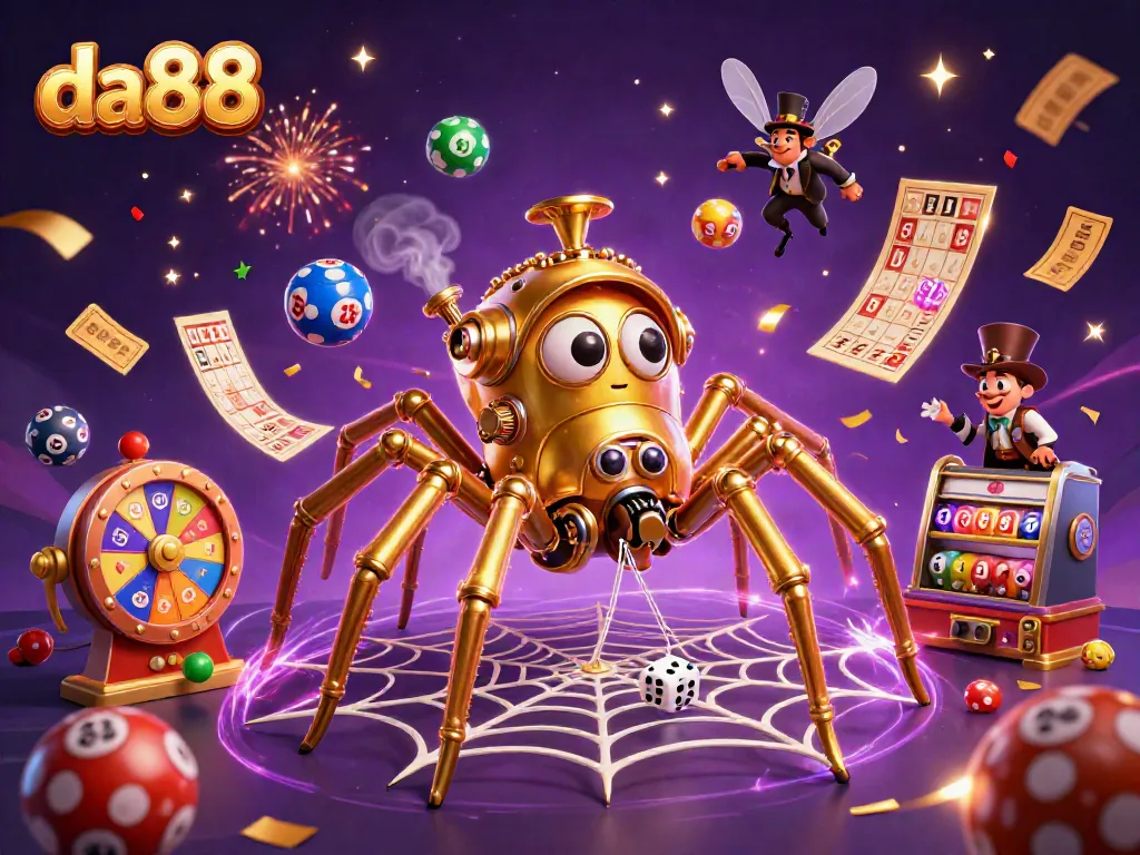 Enjoy fun gaming experiences at da88 with a steampunk spider and lottery-themed action.