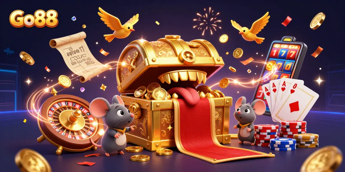 Experience exciting gameplay at Go88 with dynamic scenes of casino treasures and animated winnings.