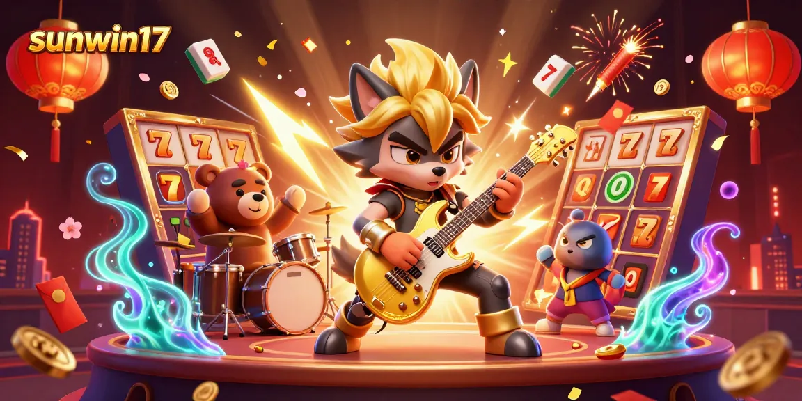 Engage with the exciting world of sunlight casino at sunwin17, featuring a vibrant rock star wolf and plenty of gaming elements.