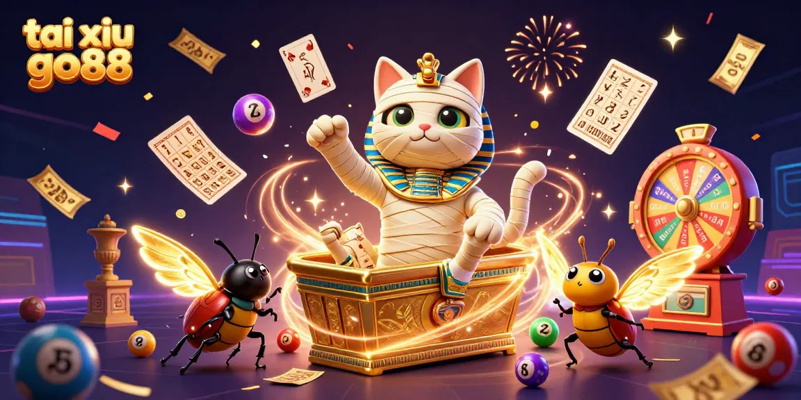 Experience the excitement of tai xiu go88 with a dynamic 3D illustration of gaming elements and characters.