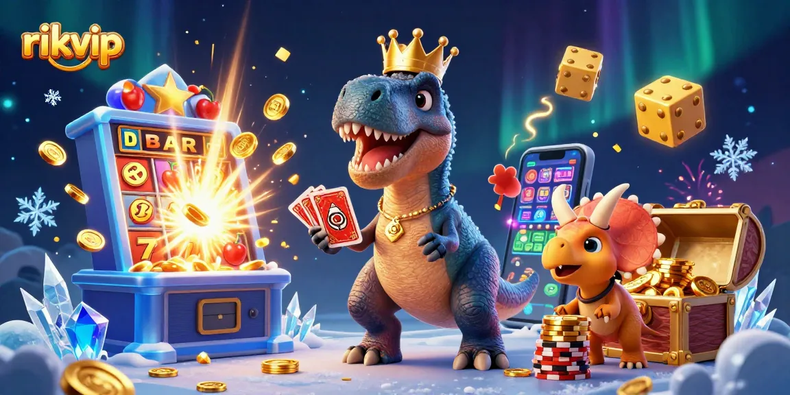 Experience thrilling gameplay at rikvip with a fun T-Rex and friends enjoying slots and casino games!