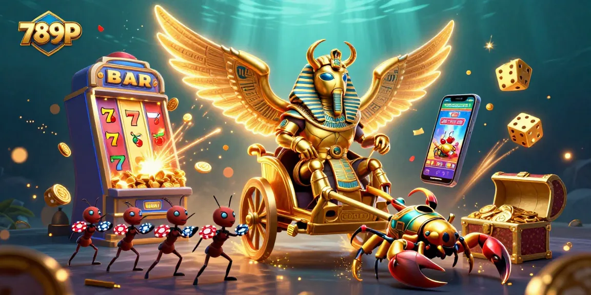 Experience the thrilling casino world with 789P as golden scarab beetle chariots and jackpot symbols collide.
